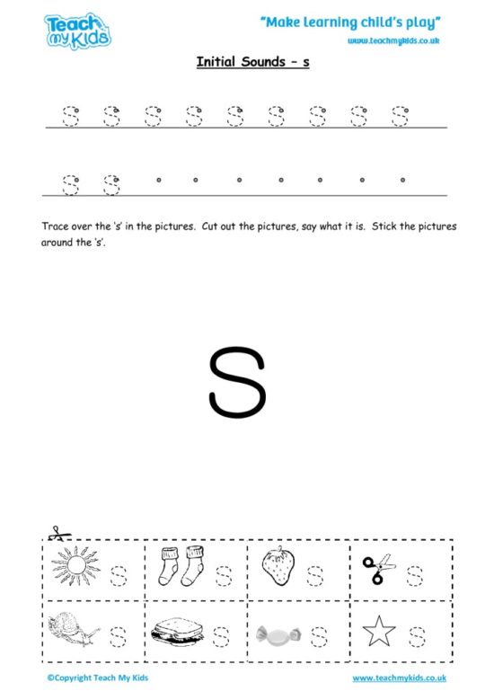 Worksheets for kids - initial sounds-s